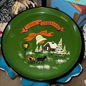 Green Holiday Decorative tin tray
